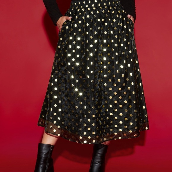 NWT BloomChic “MIMI” gold dot metallic black maxi dress size 10 - Picture 2 of 9